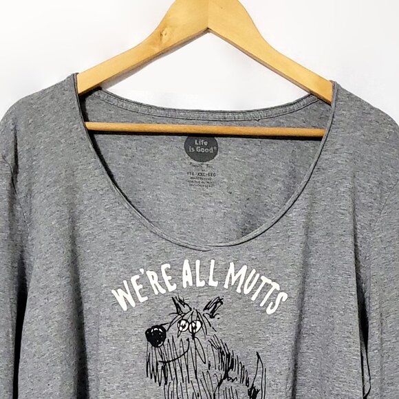 Life Is Good Womens We're All Mutts Smooth Tee Sz 2XL Gray Long Sleeve Dog Print - Picture 3 of 10